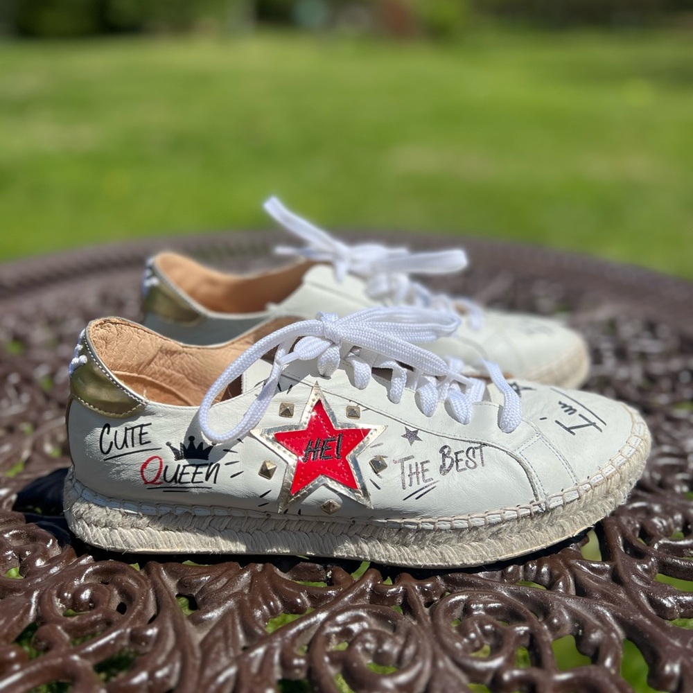 White Leather Sneakers. Made in Spain. Size 8